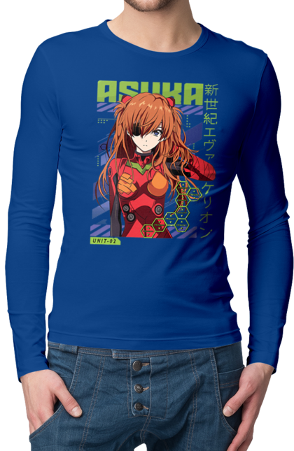 Men's longsleeve with prints Evangelion Asuka. Anime, asuka, asuka langley sorry, eva 02, evangelion, eve, kaoru, manga, ray, shinji. 2070702