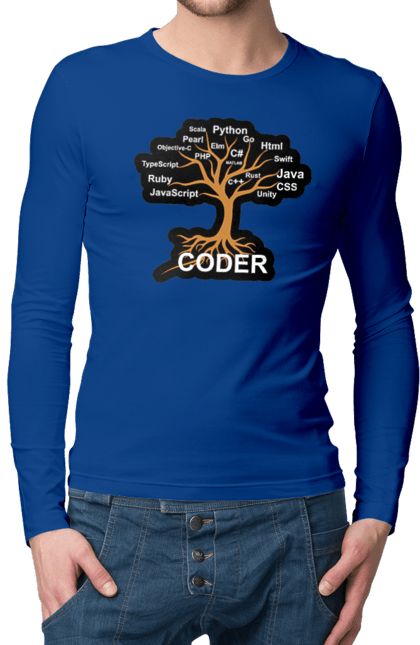 Чоловічий лонгслів з принтом "Кодер". Айті, айтішник, для айтішника, для програміста, кодер, подарунок айтішнику, подарунок програмісту, програміст, розробник. 2070702