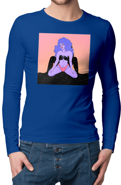 Чоловічий лонгслів з принтом "Фіолетова Дівчина В Трусиках". Інопланетянка, у трусах. 2070702