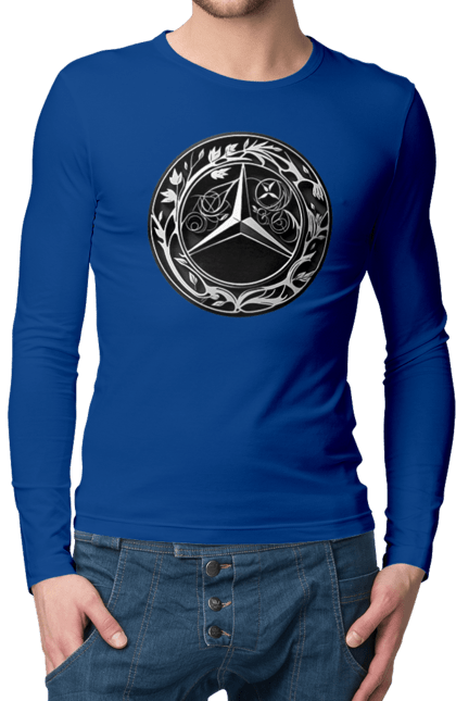 Мужской лонгслив с принтом Mercedes Benz Лого Арт. Авто, автомобиль, логотип мерседес, машины, мерс, мерседес. 2070702