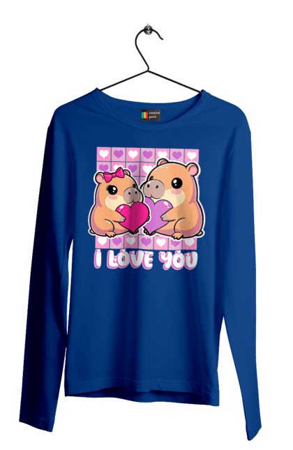 Men`s longsleeve with prints Capybara in love. Capybara, cute animals, hearts, i love you, love, romance, romantic gift, valentine, valentine`s day. 2070702