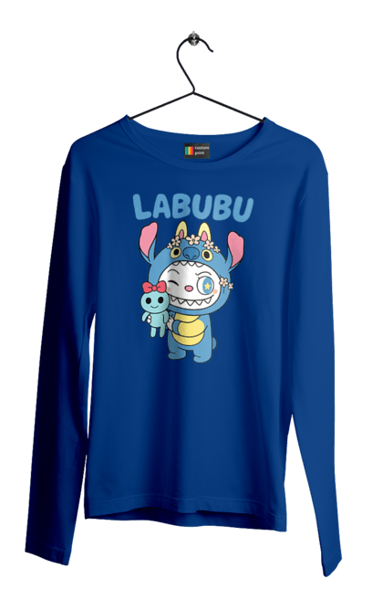 Чоловічий лонгслів з принтом "Лабубу". Іграшка лабубу, лабубу, лабубу кока кола, мерч лабубу, мила, синя лабаба, смішна лабубу. 2070702