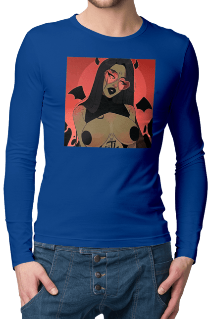 Men`s longsleeve with prints Devil With Tits. Devil, naked, tits. 2070702
