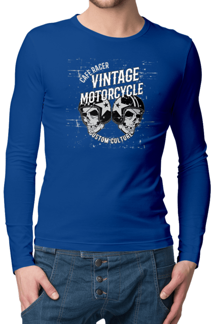 Чоловічий лонгслів з принтом "мото вантажу". Вінтаж, мото, череп, шолом. 2070702