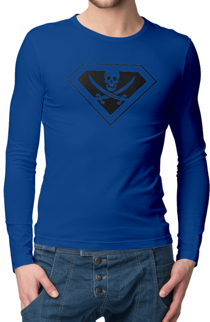 Men`s longsleeve with prints Super pirate. Batman, cinema, comics, marvel, movies, superheroes, superman. 2070702