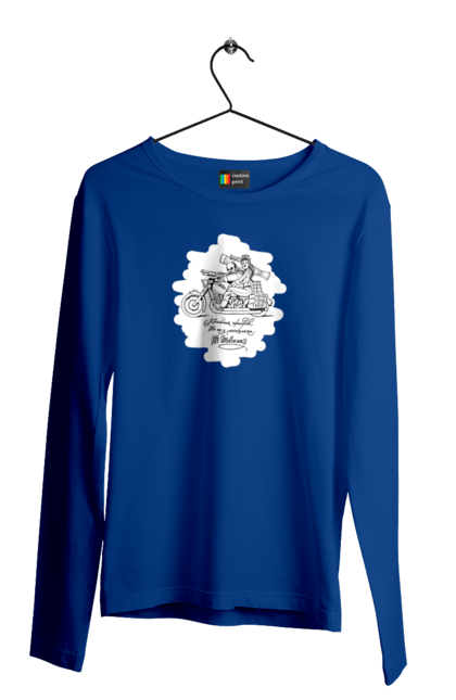 Чоловічий лонгслів з принтом "Шевченка на мотоциклі". Вірш, енеїда, книги, кобзар, мотоцикл, українка, шевченка. 2070702