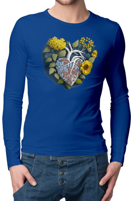 Чоловічий лонгслів з принтом "Серце квіти". Люблю україну, перемога україни, серце, символи україни, соняшник, традиції україни, україна. 2070702