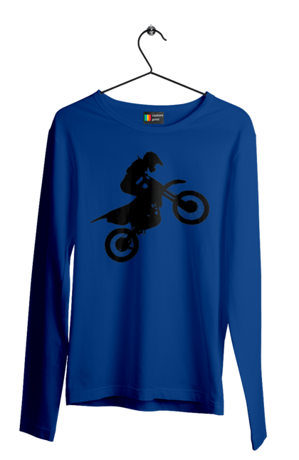 Чоловічий лонгслів з принтом "Силует Мотоцикліста". Мотоцикл, мотоцикліст, шолом. 2070702