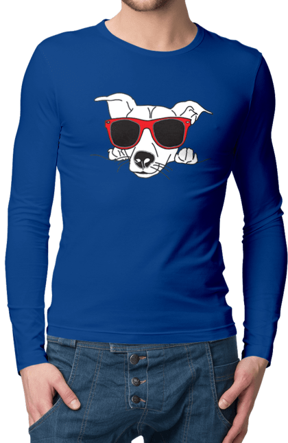 Мужской лонгслив с принтом Собака Выглядывает. Выглядывать, очки, собака. 2070702