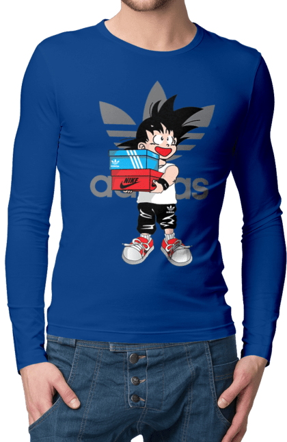 Мужской лонгслив с принтом Adidas Сон Гоку. Adidas, anime, dragon ball, son goku, адидас, аниме, гоку, жемчуг дракона, манга, сон гоку. 2070702