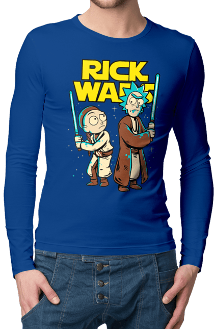 Men's longsleeve with prints Rick and Morty. Adventures, black humor, cartoon, rick, rick and morty, sci-fi, star wars, tragicomedy. 2070702