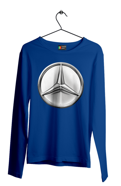 Чоловічий лонгслів з принтом "Mercedes Benz Лого Металік". Авто, автомобіль, логотип мерседес, машини, мерс, мерседес. 2070702