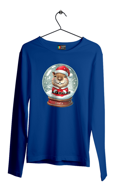 Men's longsleeve with prints Capybara in a snow globe. Animal, capybara, christmas, christmas capybara, gift, holiday, new year, new year`s gift, santa, snow globe. 2070702