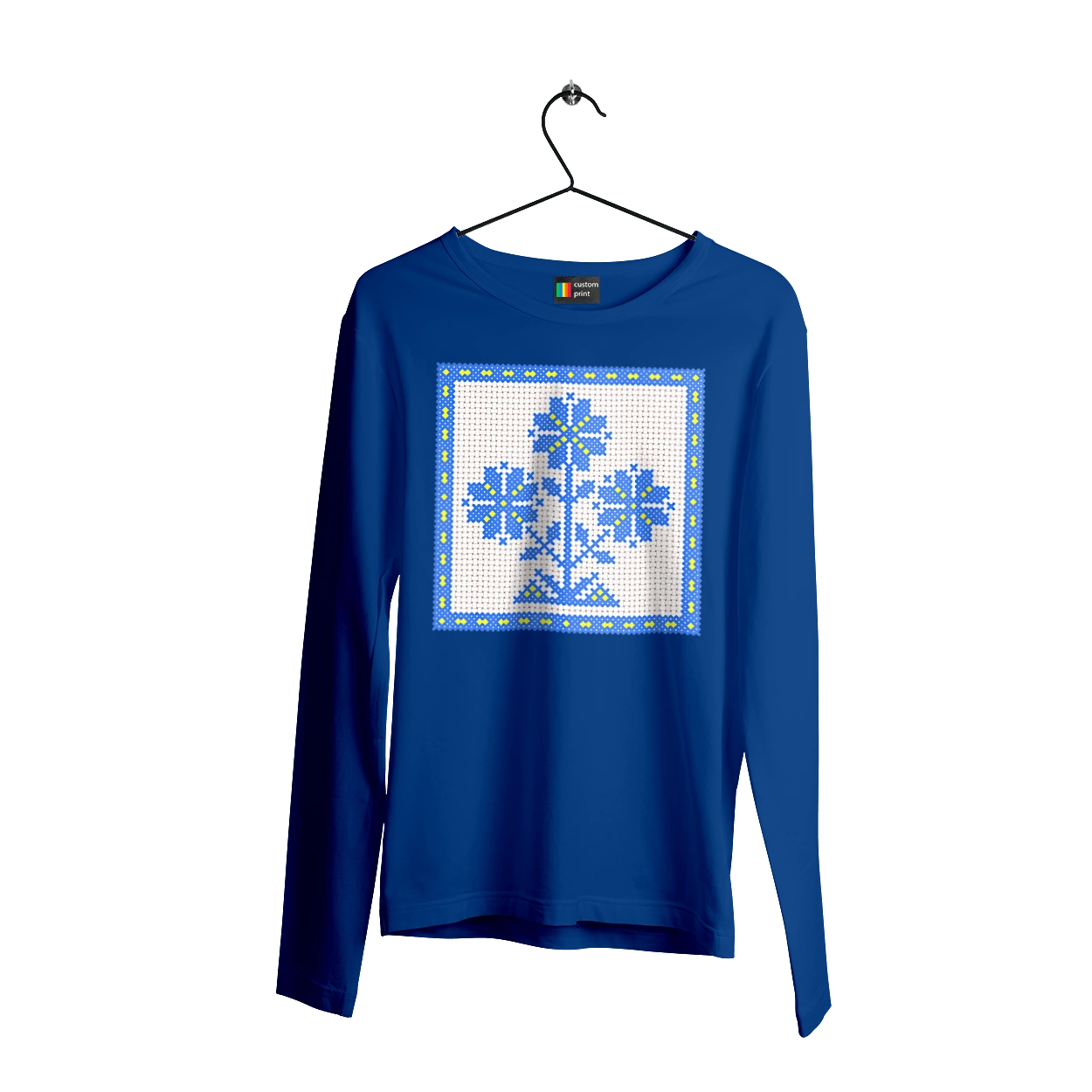 Yellow blue embroidery flowers