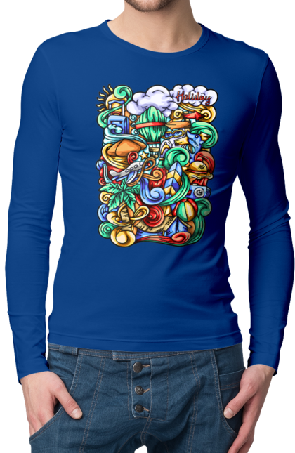 Чоловічий лонгслів з принтом "Канікули відпочинок арт". Відпочинок, канікули, літо, море, пляж, подорож. 2070702