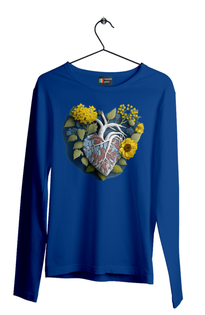 Чоловічий лонгслів з принтом "Серце квіти". Люблю україну, перемога україни, серце, символи україни, соняшник, традиції україни, україна. 2070702