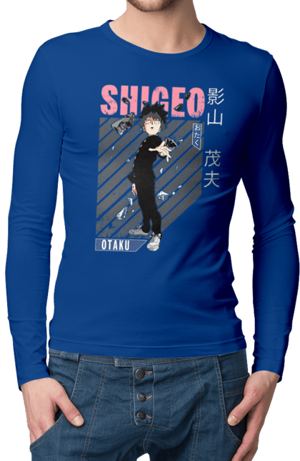 Мужской лонгслив с принтом Моб Психо 100. Anime, manga, mob psycho 100, shigeo kageyama, аниме, манга, моб, моб психо 100, сигэо кагэяма. 2070702