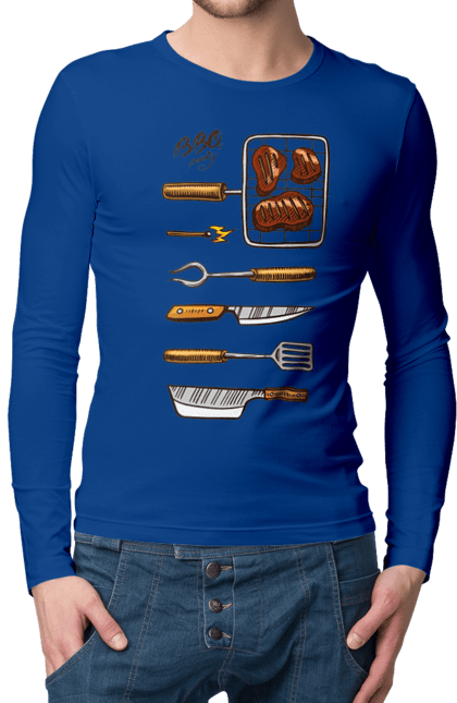 Чоловічий лонгслів з принтом "Барбекю Паті". Барбекю, м`ясо, смажити. 2070702