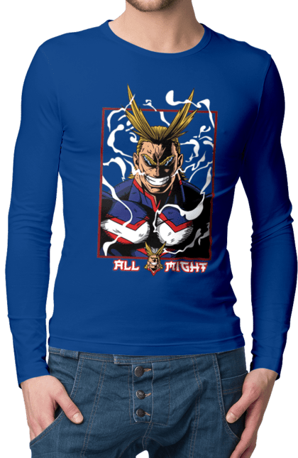 Чоловічій лонгслів з принтом "Моя академія героїв Всемогутній". All might, my hero academia, yagi toshinori, академія юей, аніме, всемогутній, манга, моя геройська академія, один за всіх, тошинорі ягі. 2070702