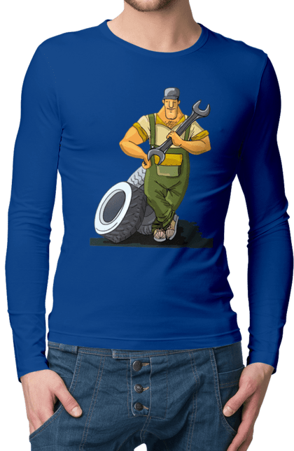 Мужской лонгслив с принтом Автомастер. Гаечный ключ, колеса, профессия. 2070702