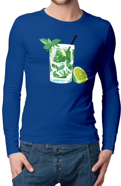 Мужской лонгслив с принтом Напиток Мохито И Лимон. Лимон, мохито, напиток. 2070702