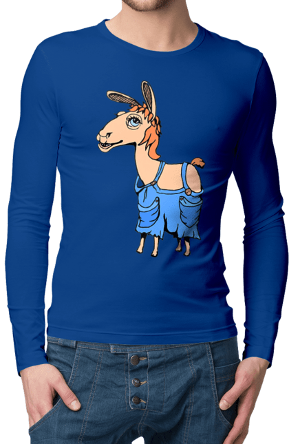 Чоловічий лонгслів з принтом "Лама В Комбінезоні". Комбінезон, лама. 2070702