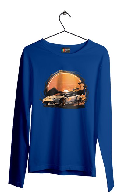 Men`s longsleeve with prints Lamborghini at sunset. Car, cars, lamba, lamborghini, lamborghini at sunset. 2070702