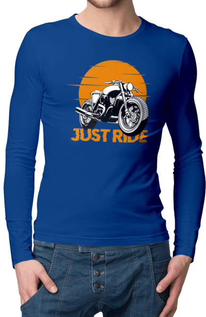 Чоловічий лонгслів з принтом "Мотоцикл, Просто Їдь". Дорога, їзда, мотоцикл. 2070702
