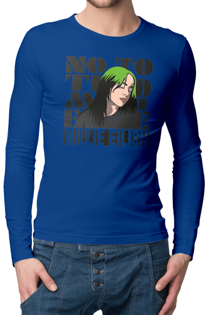 Чоловічий лонгслів з принтом "Біллі Айліш". Біллі айліш, логотип біллі айліш, принт біллі айліш, співачка біллі айліш. 2070702