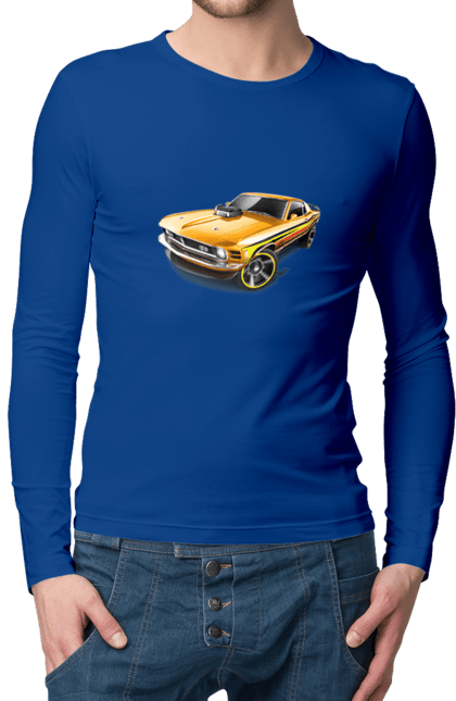 Чоловічий лонгслів з принтом "Форд мустанг". Американська легенда, жовтий мустанг, культове авто, мустанг, потужне авто, форд мустанг, шелбі. 2070702