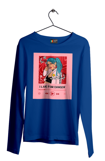 Men`s longsleeve with prints I Live For Danger. Anime, music, pistol, turntable. 2070702