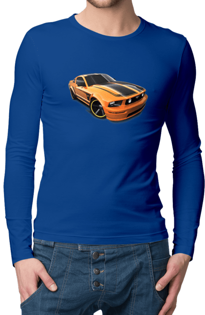 Men`s longsleeve with prints Orange, high speed car. Machine, riding, speed, wheels. 2070702