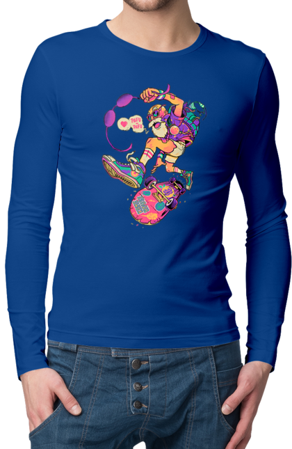 Men`s longsleeve with prints Grandfather on the wave. Age, be young, chase, cool grandfather, drive, fire, grandfather and skate, play, sport, youth at heart. 2070702