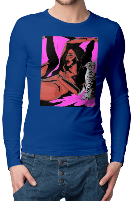 Men`s longsleeve with prints Girl Gets Fun. Cat, naked, passion, satisfaction. 2070702