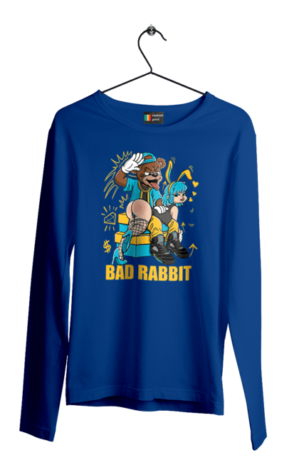 Men`s longsleeve with prints Bad rabbit. Bad bunny, bdsm, bear, cool, funny, rabbit, young woman. 2070702