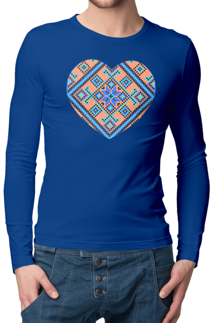Чоловічий лонгслів з принтом "Серце вишивка". Вишиванка, вишивка, вишивка хрестиком, люблю україну, серце, символи україни, традиції україни, україна. 2070702