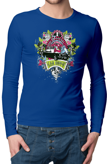 Чоловічий лонгслів з принтом "Автомобільне Шоу, Літо". Автомобіль, гроші, карти, пальма, шоу. 2070702