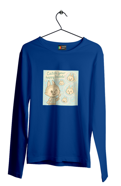 Чоловічий лонгслів з принтом "Лабубу". Бульбашки, грайливо, каваї, казково, лабубу, милаілюстрація, ніжнікольори, пастельнамистецтво, щасливі бульбашки. 2070702