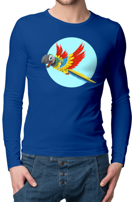 Men`s longsleeve with prints Parrot. Cockatoo, colored parrot, colorful parrot, flying parrot, parrot. 2070702