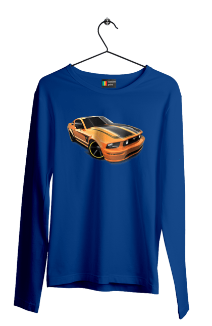 Men`s longsleeve with prints Orange, high speed car. Machine, riding, speed, wheels. 2070702