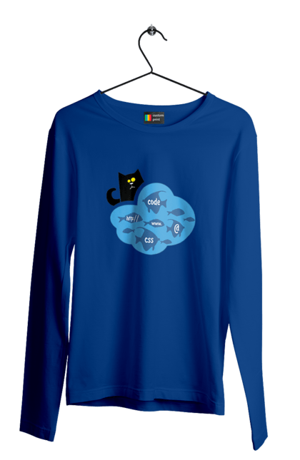 Чоловічий лонгслів з принтом "Кіт програміст". Angular, c, css, html, it, javascript, jquery, php, python, react, svelt, vue, айтишник, айті, гумор, код, кодувати, прогер, програміст, програмісти, ти ж, ти ж програміст, тиж програміст. 2070702