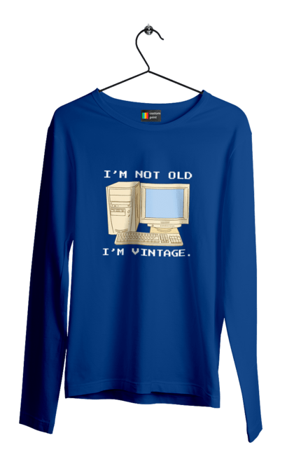 Чоловічий лонгслів з принтом "Я не старий, я вінтажний Ретро комп'ютер". Ай ті, айті, айтішник, ботан, вінтаж, вінтажний, гік, клавіатура, код, кодер, комп, мова, піксель, програміст, програмування, ретро, хакер. 2070702