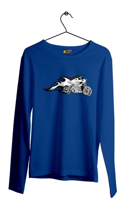 Чоловічий лонгслів з принтом "Мотоцикл Вогонь". Мото, мотоцикл, огонь. 2070702