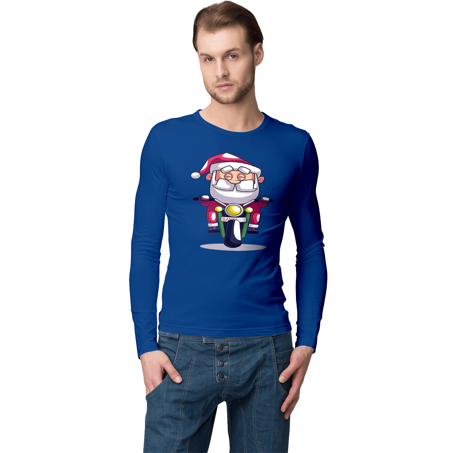 Happy Santa on a motorcycle