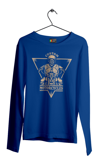 Чоловічий лонгслів з принтом "Скелет на мотоциклі". Драйв, мотоцикл, скелет. 2070702