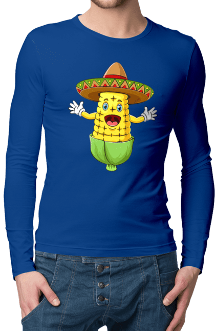 Men`s longsleeve with prints Sombrero Corn. Corn, food, sombrero. 2070702