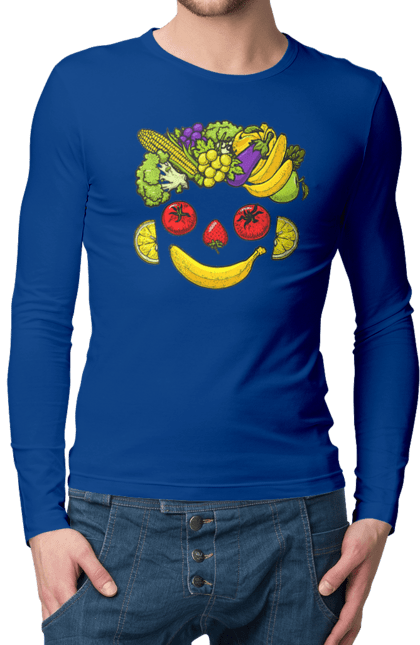 Чоловічий лонгслів з принтом "Зсж Посмішка". Зож, овоч, посмішка, фрукт. 2070702