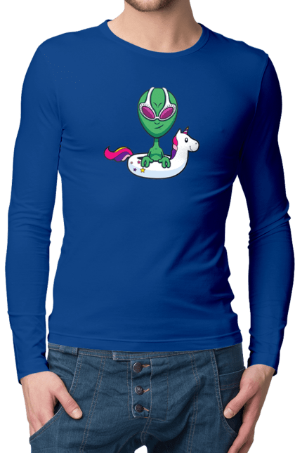 Чоловічий лонгслів з принтом "Інопланетянин Плаває У Колі". Інопланетянин, надувной круг, плавати. 2070702