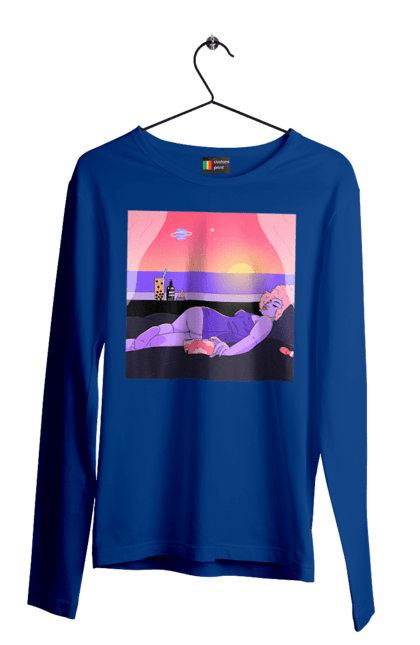 Men`s longsleeve with prints Purple Girl On Vacation. Girl, sunset, telephone. 2070702