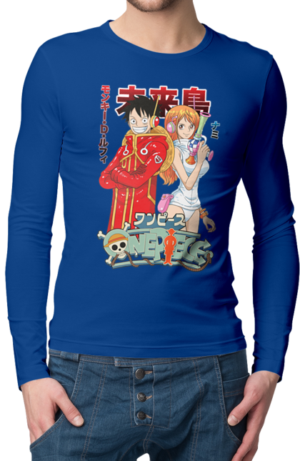 Men's longsleeve with prints One Piece Nami and Luffy. Anime, cat burglar, manga, nami, one piece, straw hat pirates. 2070702